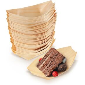 BambooMN - Disposable Food and Appetizer Wood Boat Dishes - 6.7" x 3.5" x 1" - 100 Pieces