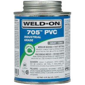 Weld-On 10098 705 Industrial Grade PVC Medium-Bodied High Strength Solvent Cement - Fast-Setting and Low-VOC, Gray, 1/2 Pint (8 fl oz)