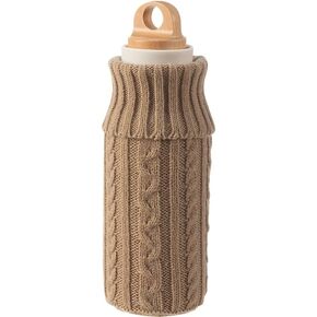 SHIMOYAMA Hot Water Bottle with Knitted Cover, Holds 20 Fl Oz Silicone Hot Water Bag for Pain Relief – Ideal for Hot and Cold Compress, Hand Feet Warmer, Brown