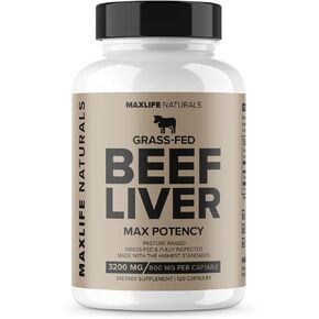 Grass Fed Beef Liver (Desiccated) 3200mg - Natural Iron, Vitamin A, B12 for Energy - Grass-Fed, Pasture-Raised Undefatted in New Zealand Without Hormones, NON-GMO, Desiccated Liver Supplement