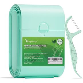 EasyHonor Dental Floss Picks,Twin-Line Mint Flavor Dental Flossers, Dual Action Flossing System, Easy Carry and Pick, 52 Count Floss Sticks in Portable case.(Green, Mint)
