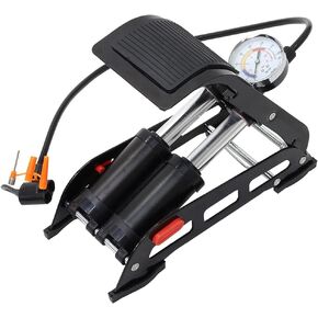 Double Barrel Bike Pedal Pump, Double Cylinder Foot Pump, Japard Portable Air Pump with Pressure Gauge, 3 Valves for SUV Bicycle, Bike, Scooter, Balls Inflatable