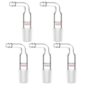 stonylab Bent Inlet Adapter, 5 Pack Borosilicate Glass Bent Inlet Adapter with 14/20 Joint and Hose Connection Lab Glassware