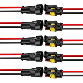 2 Pin Automotive Quick Disconnect Wire Connectors 18Awg 20Cm/7.87In Car Waterproof Electrical Plug for Car, Truck, Boat Pack of 5