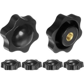 HARFINGTON 6pcs Star Knobs 1/4-20 Female Thread 1.5" (38mm) 6-Point Plastic Head Brass Insert Non-Through Hole Screw-in Threaded Hand Knob Clamping Handle, Black