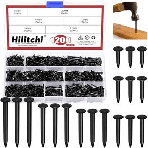 Hilitchi 1200PCS 6 Sizes Black Shoes Nails M10 M13 M16 M19 M22 M25 Carbon Steel Non-Slip Nails Tacks Black Metal Shoe Nails Assortment Kits for Shoes Boots Leather Heels Soles Repairs in Kuwait