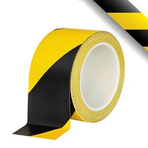 Emopeak 2 Inch x 110FT Black Yellow Hazard Tape Warning Safety Stripe Tape, Strong Adhesive Wear Resistance Warterproof Tape for Floor Marking, Walls, Floors, Pipes and Equipment