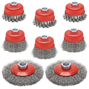 8P Wire Wheel Cup Brush Set, Windspeed Angle Grinder Wire Wheel for 4 1/2 Angle Grinder 3 inch Wire Cup Brush Knotted Wire Cup Brush for Grinder, Deep Sanding Heavy Rust, Paint