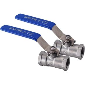 1/4 Inch Ball Valve,Heavy Duty Stainless Steel, Full Port with Blue Vinyl Insulation Handle, NPT Female x Female Thread (1/4" 2P 2pcs 304)