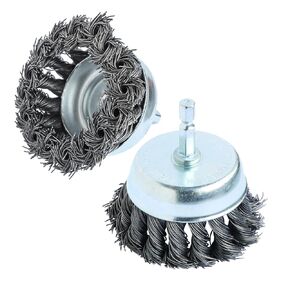 2 Pcs Knotted Wire Cup Brush Set for Drill 1/4 Inch Hex Shank,Coarse Carbon Steel Drill Wire Brush, Wire Brush Drill Attachments Rust Removal