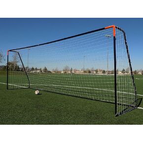 Vallerta® Premier Regulation Size Soccer Goals w/Weatherproof 4mm Net. 50MM Diameter Black Powder Coated/Corrosion Resistant Frame. Proffessional Practice Aid.