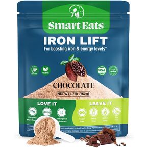 Smart Eats Iron Lift - Powder Drink Mix - Vegan - 30mg Gentle Iron, 20g Protein, 6g Prebiotic Fiber - Build Blood - Combat Anemia - Support Energy, Hair & Gut - Creamy Vanilla Flavor - 30 Scoops