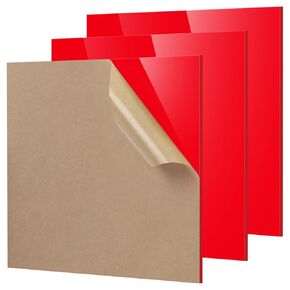 Adrattnay Red Acrylic Sheets 1/8 Thick, 3Pcs 8 x 8in Cast Acrylic Sheets 3mm for Laser Cutting, Opaque Acrylic Sheets Acrylic Panel with Protective Paper for Laser Engraving Material DIY Crafts
