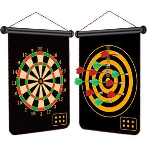 Magnetic Dartboard for Kids, Two Side Board Game Set with 12pcs Darts, Hanging Roller Up Safe Dartboard for Indoor Outdoor Family Game for Boy Toys Kids Gift