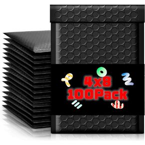 Poly Bubble Mailers 4x8 100 Pack Usable Size 4x7" Black Waterproof Self Seal Adhesive Shipping Bags, Cushioning Padded Envelopes for Shipping, Mailing,Small Business Supplies.