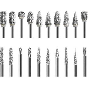 Carbide Burr Set,20 Pcs 1/8" Shank Die Grinder Rotary Tool Bits Double Cut Rotary Burr Set for Metal and Wood Carving,Polishing, Engraving, Drilling in Sturdy Round Case
