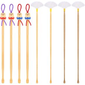 8 Pcs Bamboo Ear Picker Ear Cleaning Spoon Cute Doll Goose Feather Wood Ear Pick Chinese Ear Scraper Wax Removers Cleaning Tool for Adult (Cute Style,105mm, 135mm)