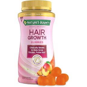 Nature’s Bounty Hair Growth Gummies for Supporting Thicker, Fuller Hair with Biotin, Silicon & Arginine, Peach Mango Flavor – Gluten Free, Contains No Lactose, Sodium or Fish, 60 Count/30 Servings