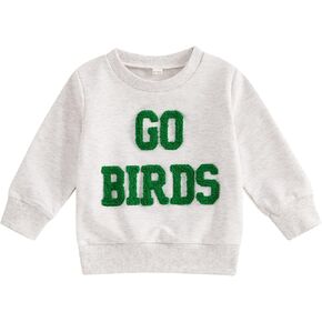 Toddler Baby Boy Girl Football Clothes Go Birds Embroidery Sweatshirt Long Sleeve Crewneck Pullover Shirt Tops