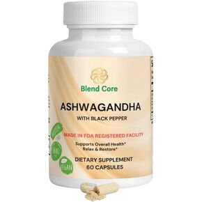 Organic Ashwagandha - Organic Ashwagandha Root and Organic Black Pepper - 60 Capsules - Vegan - Gluten Free - Non GMO