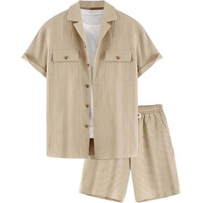 SOLY HUX Men's 2 Piece Button Down Short Sleeve Shirt and Drawstring Shorts Set Summer Outfits