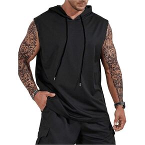 Floerns Men's Plus Size Sleeveless Athletic Drawstring Front Hoodie Tank Top