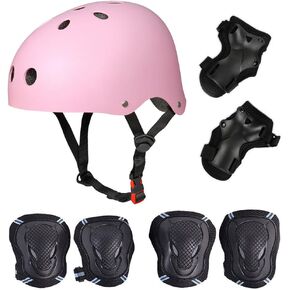 Kid's Protective Gear Set,Roller Skating Skateboard Cycling Gear Pads for Boys Girls(Adjustable Helmet+Knee Pads+Elbow Pads+Wrist Pads) (Pink(Set), Medium(Improved))