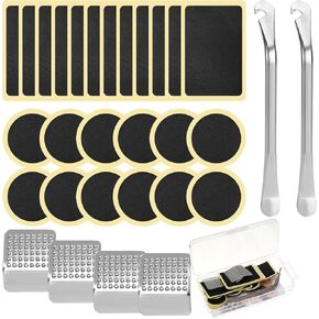 Thinp 30 Pcs Bike Tire Repair Kit,Bike Tire Patch Kit with 12 Round Bike Patch 12 Rectangle Tube Patches 4 Metal Rasp & 2 Stainless Steel Bike Tire Levers Inner Tube Patch Kit for Mountain Road Bike