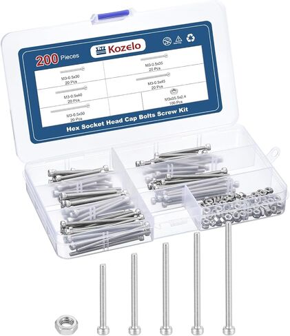 200pcs M3 Socket Head Cap Screws Bolts Nuts Assortment Kit - [M3x30/35/40/45/50mm] 304 Stainless Steel Allen Socket Drive for 3D Printer in Kuwait