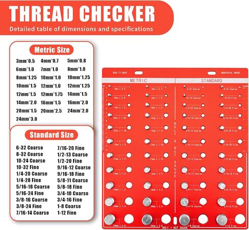 Thread Checker, 44 Nut and Bolt Thread Checker, Bolt Size and Thread Gauge 22 Standard and 22 Metric, Thread Size Checker Pitch Gauge, Wall-Mountable Bolt Thread Identifier Gauge with Inch & CM Ruler in Saudi Arabia