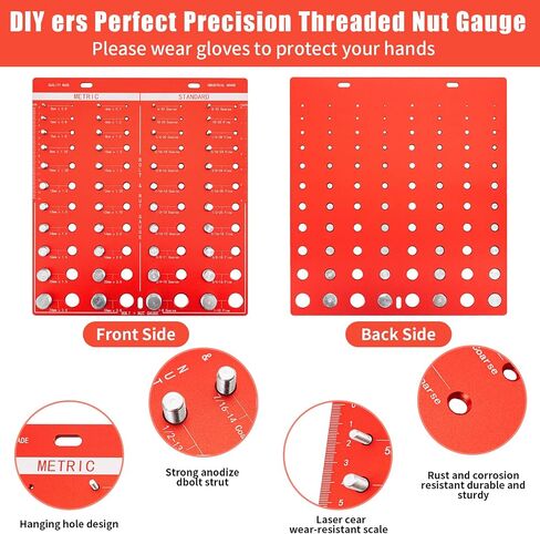 Thread Checker, 44 Nut and Bolt Thread Checker, Bolt Size and Thread Gauge 22 Standard and 22 Metric, Thread Size Checker Pitch Gauge, Wall-Mountable Bolt Thread Identifier Gauge with Inch & CM Ruler in Saudi Arabia
