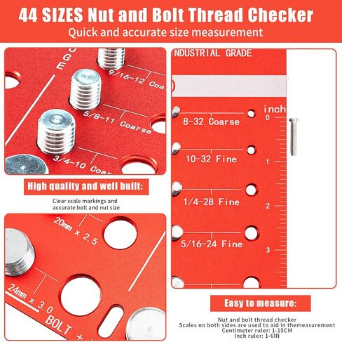 Thread Checker, 44 Nut and Bolt Thread Checker, Bolt Size and Thread Gauge 22 Standard and 22 Metric, Thread Size Checker Pitch Gauge, Wall-Mountable Bolt Thread Identifier Gauge with Inch & CM Ruler in Saudi Arabia