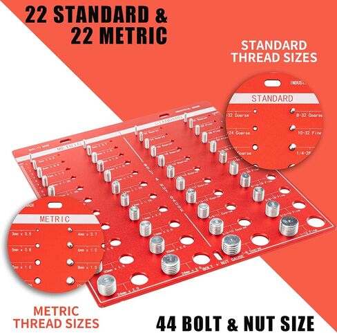 Thread Checker, 44 Nut and Bolt Thread Checker, Bolt Size and Thread Gauge 22 Standard and 22 Metric, Thread Size Checker Pitch Gauge, Wall-Mountable Bolt Thread Identifier Gauge with Inch & CM Ruler in Saudi Arabia
