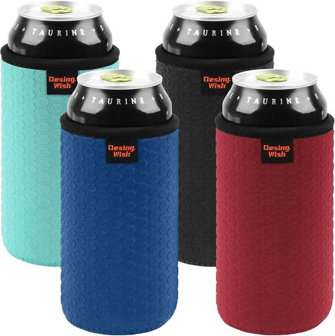 Desing Wish 12oz Can Cooler Sleeve, 12 OZ Standard Beer Can Sleeves Non-slip Neoprene Soda Pop Cans Coolers Sleeves Beverage Insulator Holder Beer Bottles Coolers 4 Pack (Red/Black/Blue/Cyan) in Kuwait