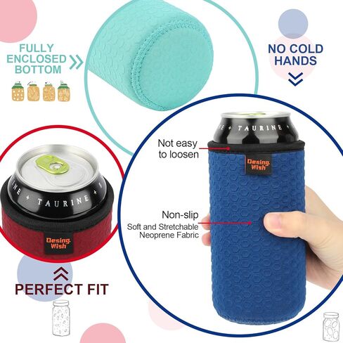 Desing Wish 12oz Can Cooler Sleeve, 12 OZ Standard Beer Can Sleeves Non-slip Neoprene Soda Pop Cans Coolers Sleeves Beverage Insulator Holder Beer Bottles Coolers 4 Pack (Red/Black/Blue/Cyan) in Kuwait