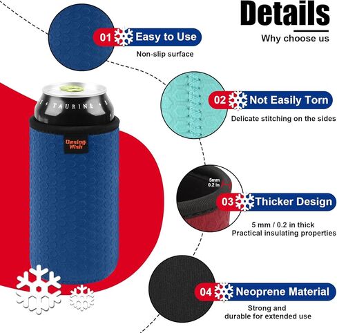 Desing Wish 12oz Can Cooler Sleeve, 12 OZ Standard Beer Can Sleeves Non-slip Neoprene Soda Pop Cans Coolers Sleeves Beverage Insulator Holder Beer Bottles Coolers 4 Pack (Red/Black/Blue/Cyan) in Kuwait