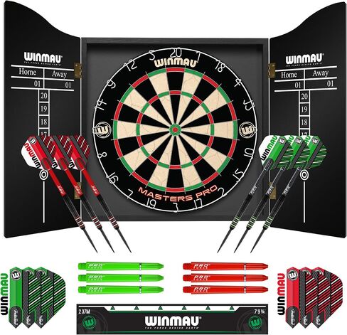 Winmau Darts - Masters Pro Premium Bristle Dartboard Set - Includes Dart Board, Darts, Flights, Shafts and Oche Strip - Professional Steel Tip Dartboard Set for Adults in Kuwait