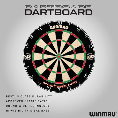 Winmau Darts - Masters Pro Premium Bristle Dartboard Set - Includes Dart Board, Darts, Flights, Shafts and Oche Strip - Professional Steel Tip Dartboard Set for Adults in Kuwait