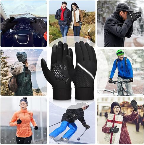 OOPOR Winter Warm Gloves Running Gloves - Touch Screen Cycling Thermal Gloves Man Woman Windproof Gloves Non Slip Ultralight Biking Black Gloves with Fleece Lining for Hiking Driving Climbing in Saudi Arabia