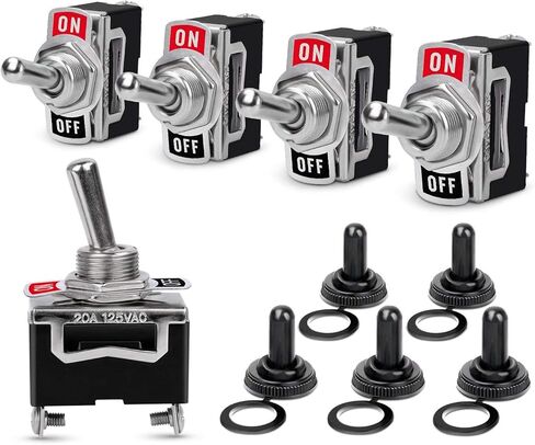 الثقيلة الروك تبديل 15A 250V 20A 125V SPST 2Pin ON / OFF التبديل المعدنية الخفافيش للماء التمهيد غطاء تغليف -5 حزمة in Kuwait