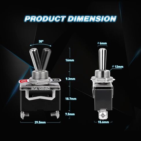 الثقيلة الروك تبديل 15A 250V 20A 125V SPST 2Pin ON / OFF التبديل المعدنية الخفافيش للماء التمهيد غطاء تغليف -5 حزمة in Kuwait