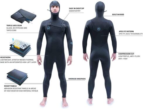 Mission Chest Zip Hooded Wetsuit 5/4/3mm - Men's Black - 21 / LT in Saudi Arabia