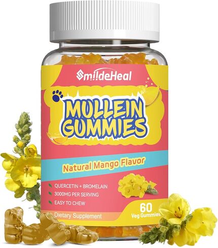 Mullein Gummies, 3000MG Mullein Leaf Extract, Sugar Free Mullein Gummies with Bromelain & Quercetin, Non-GMO, 2 Pack, 120 Vegan Gummies in Saudi Arabia