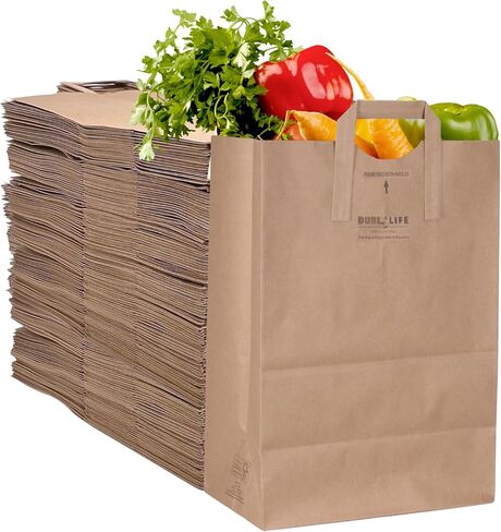 أكياس ورق بنية من دورو بوزن 70 رطل مع مقابض عدد 300، 12 × 7 × 17 بوصة، أكياس بقالة ورقية بمقابض، أكياس إعادة تدوير الورق، أكياس ورق كبيرة، أكياس ورقية in Kuwait