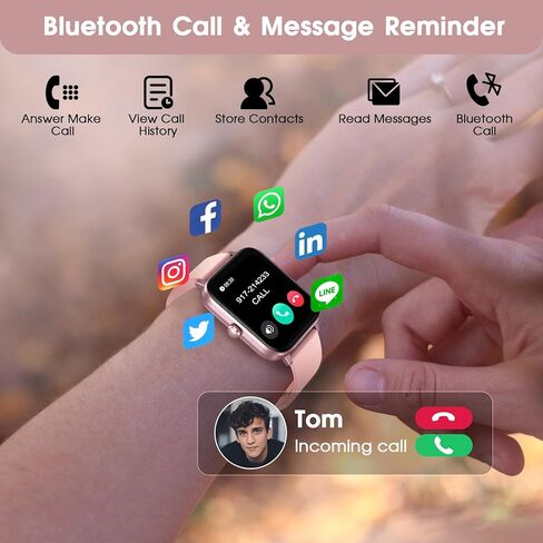 ساعة ذكية (تلقي المكالمات/الاتصال الهاتفي) لتتبع اللياقة البدنية متوافقة مع iPhone وAndroid، شاشة لمس كاملة 1.91 بوصة لمراقبة معدل ضربات القلب أثناء النوم وضغط الدم، ساعة رقمية مقاومة للماء IP67 للنساء والرجال - أسود in Kuwait
