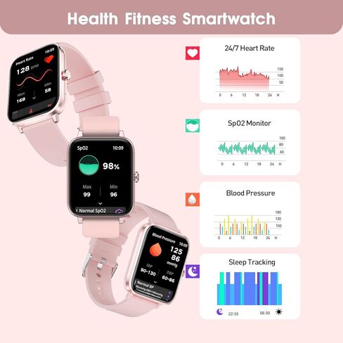 ساعة ذكية (تلقي المكالمات/الاتصال الهاتفي) لتتبع اللياقة البدنية متوافقة مع iPhone وAndroid، شاشة لمس كاملة 1.91 بوصة لمراقبة معدل ضربات القلب أثناء النوم وضغط الدم، ساعة رقمية مقاومة للماء IP67 للنساء والرجال - أسود in Kuwait