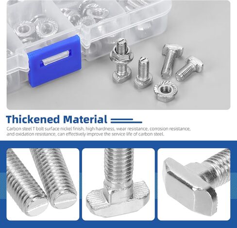 Glarks 80pcs M5 T Slot Drop-in Bolt with Hexagon Flange Nut Set, 10/12/16/20MM Hammer Head T-Bolt, T Shape Stud Sliding Screw, T Screw Stud for European Standard 20 Series Aluminum Profile in Saudi Arabia