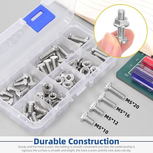 Glarks 80pcs M5 T Slot Drop-in Bolt with Hexagon Flange Nut Set, 10/12/16/20MM Hammer Head T-Bolt, T Shape Stud Sliding Screw, T Screw Stud for European Standard 20 Series Aluminum Profile in Saudi Arabia
