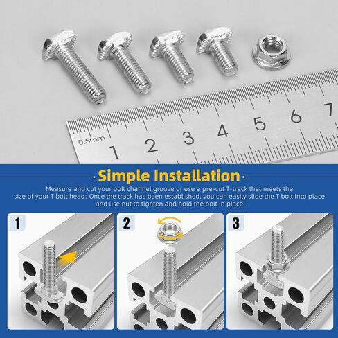 Glarks 80pcs M5 T Slot Drop-in Bolt with Hexagon Flange Nut Set, 10/12/16/20MM Hammer Head T-Bolt, T Shape Stud Sliding Screw, T Screw Stud for European Standard 20 Series Aluminum Profile in Saudi Arabia