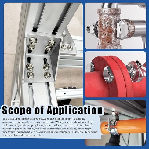 Glarks 80pcs M5 T Slot Drop-in Bolt with Hexagon Flange Nut Set, 10/12/16/20MM Hammer Head T-Bolt, T Shape Stud Sliding Screw, T Screw Stud for European Standard 20 Series Aluminum Profile in Saudi Arabia